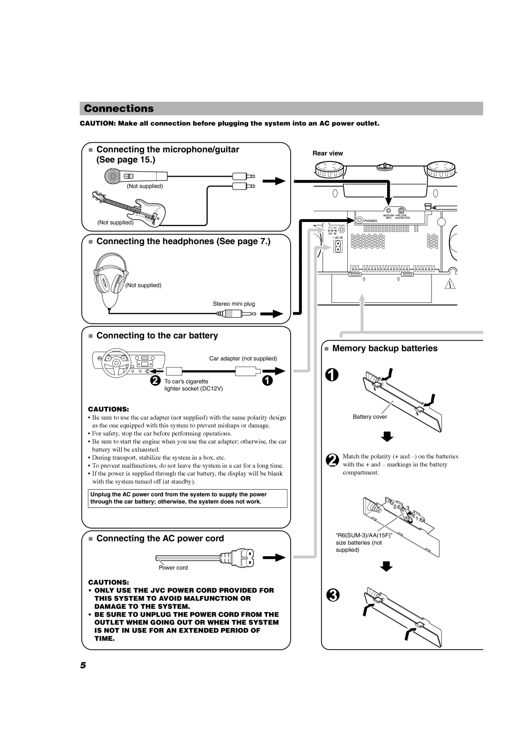 JVC RV-NB20W, RV-NB20B manual Connections 