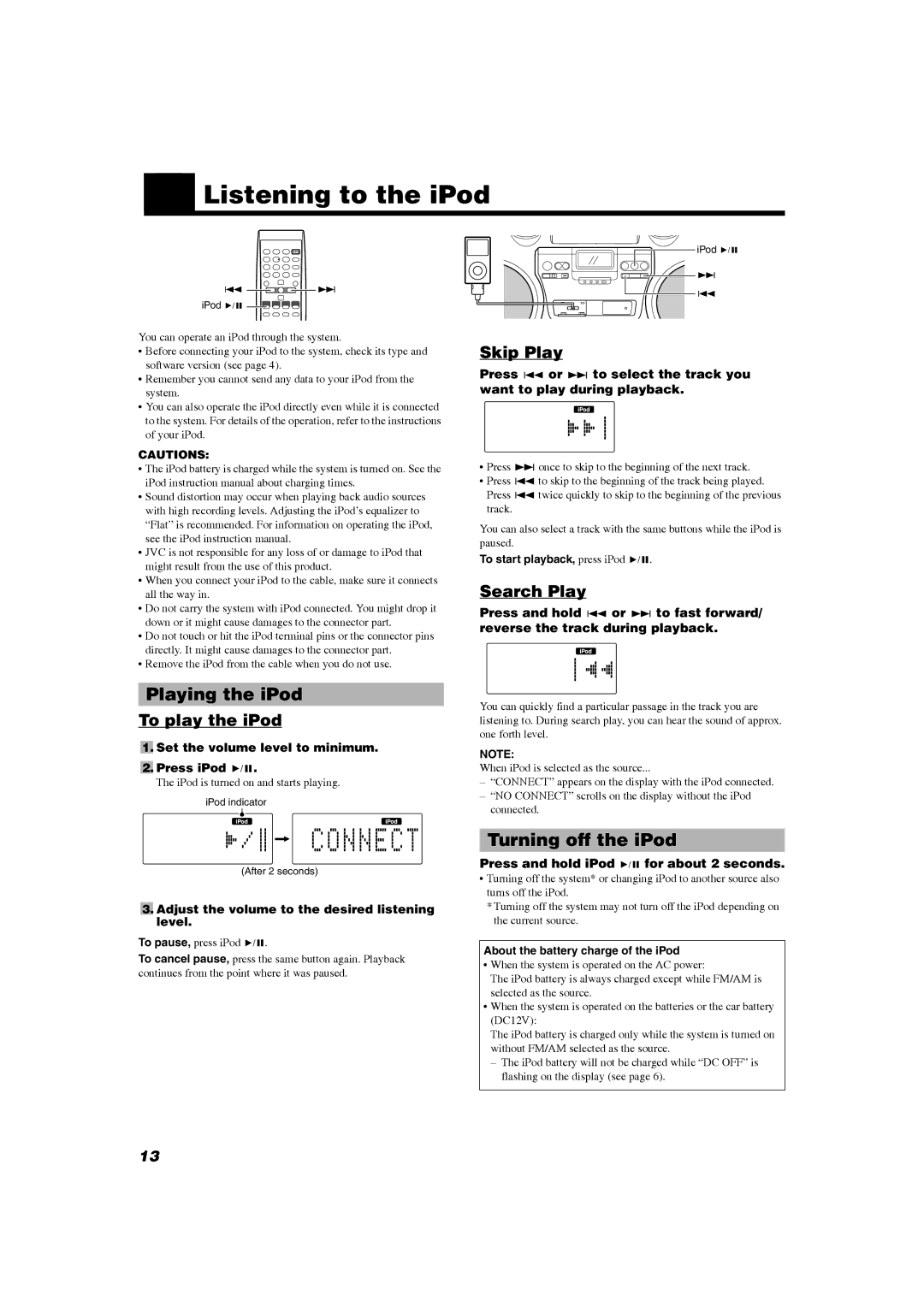 JVC RV-NB20W, RV-NB20B manual „ Listening to the iPod 