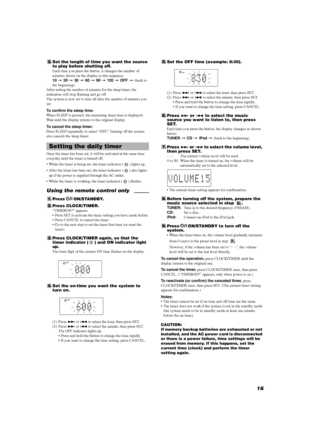 JVC RV-NB20B, RV-NB20W manual „5. Set the OFF time example, 10 = 20 = 30 = 60 = 90 = 120 = OFF = back to the beginning 