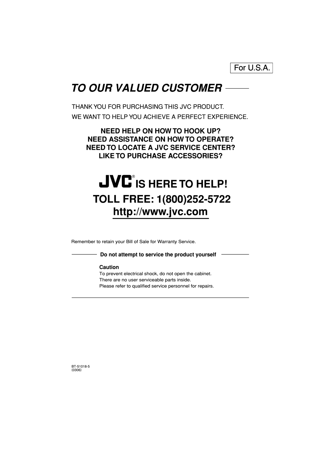 JVC RV-NB20W, RV-NB20B manual For U.S.A 