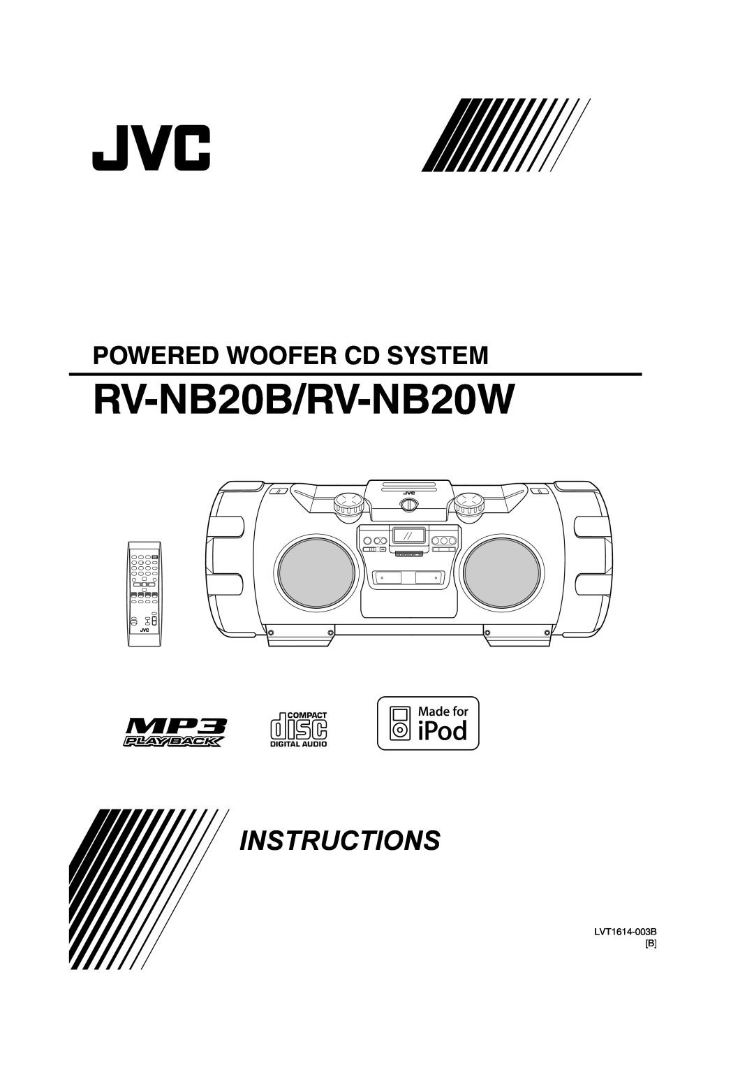 JVC manual RV-NB20B/RV-NB20W, Instructions, Powered Woofer Cd System, LVT1614-003BB 