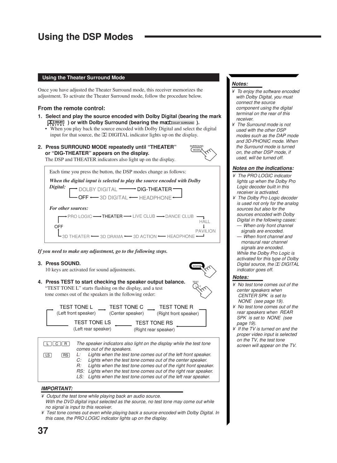 JVC RX-1024VBK manual Using the Theater Surround Mode, Press Surround Mode repeatedly until Theater 