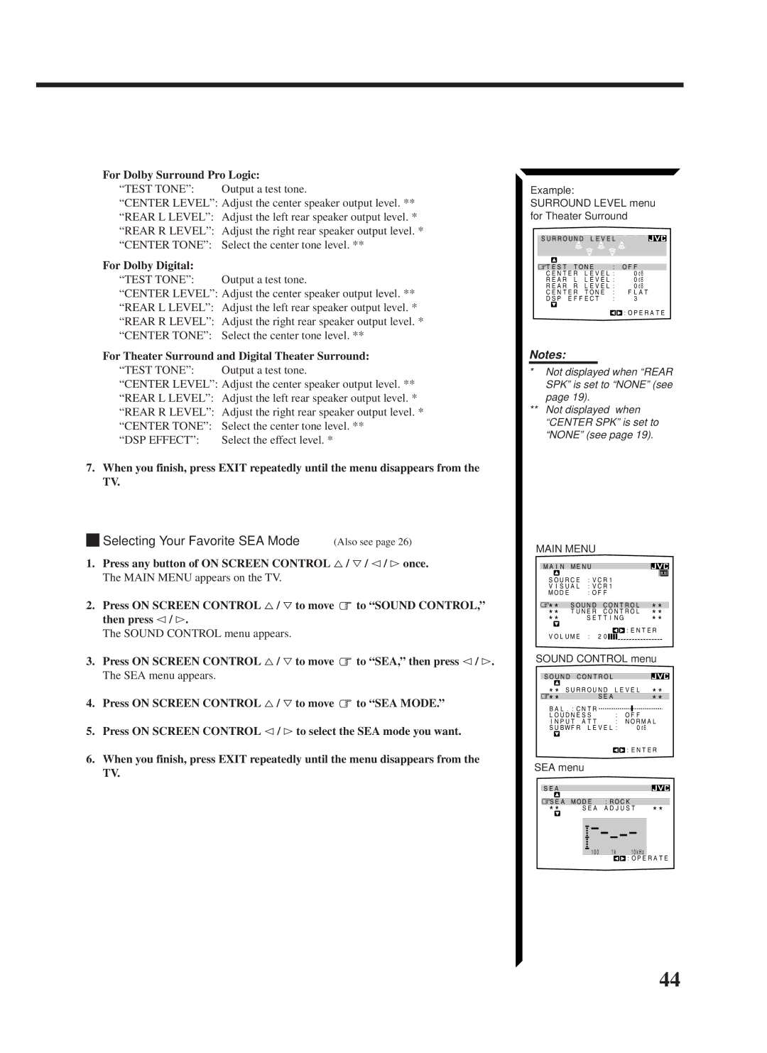 JVC RX-1024VBK manual Selecting Your Favorite SEA Mode Also see, For Dolby Surround Pro Logic, For Dolby Digital 