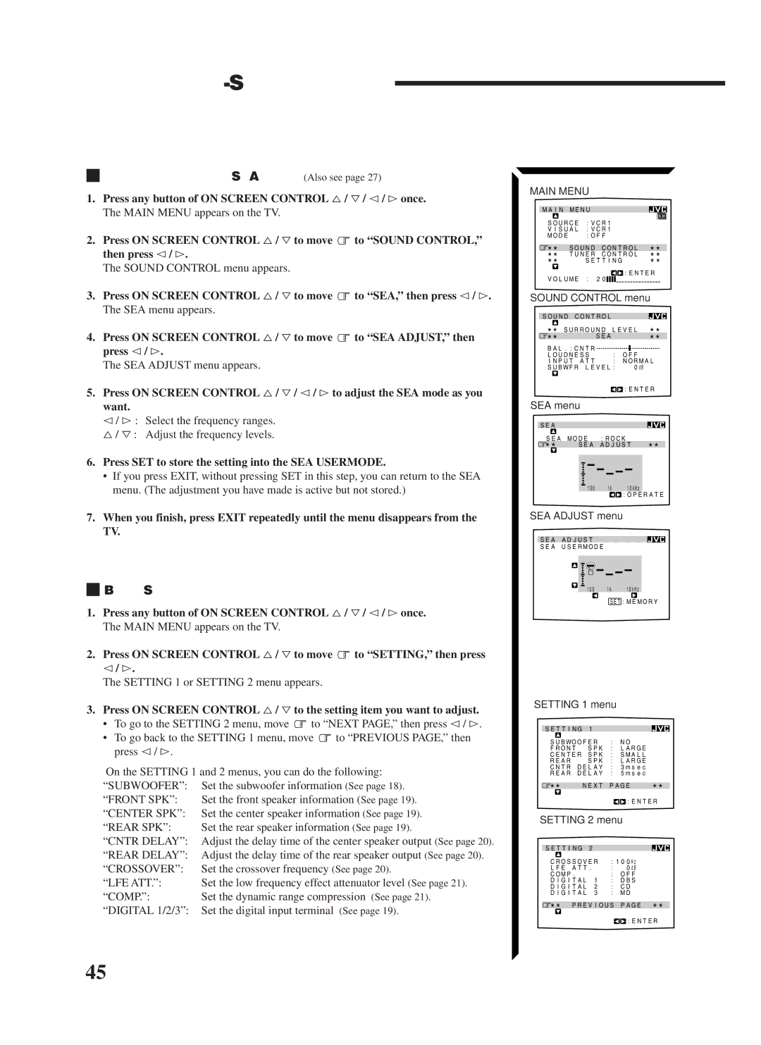 JVC RX-1024VBK Creating Your Own SEA Mode Also see, Basic Settings, Press SET to store the setting into the SEA Usermode 