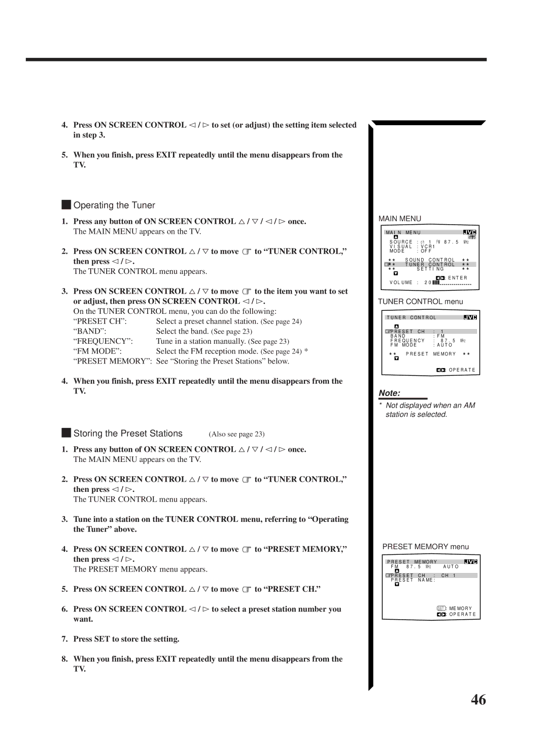 JVC RX-1024VBK manual Operating the Tuner, Storing the Preset Stations Also see 