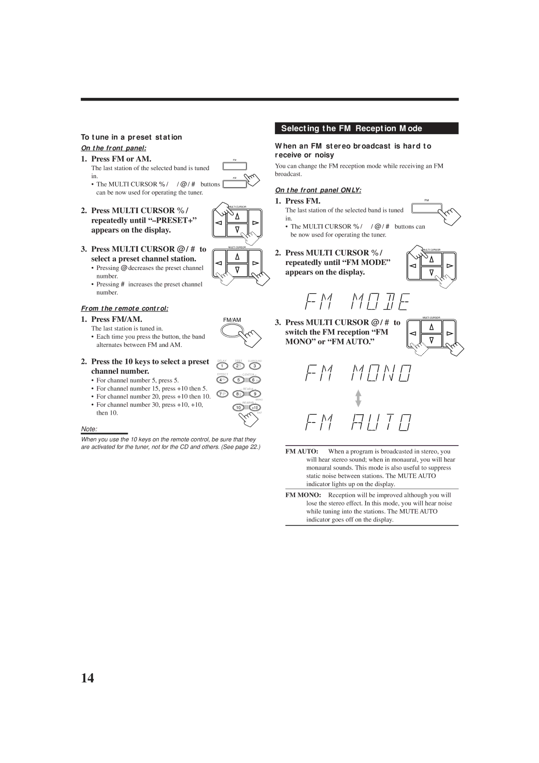 JVC RX-5000VBK manual Selecting the FM Reception Mode 