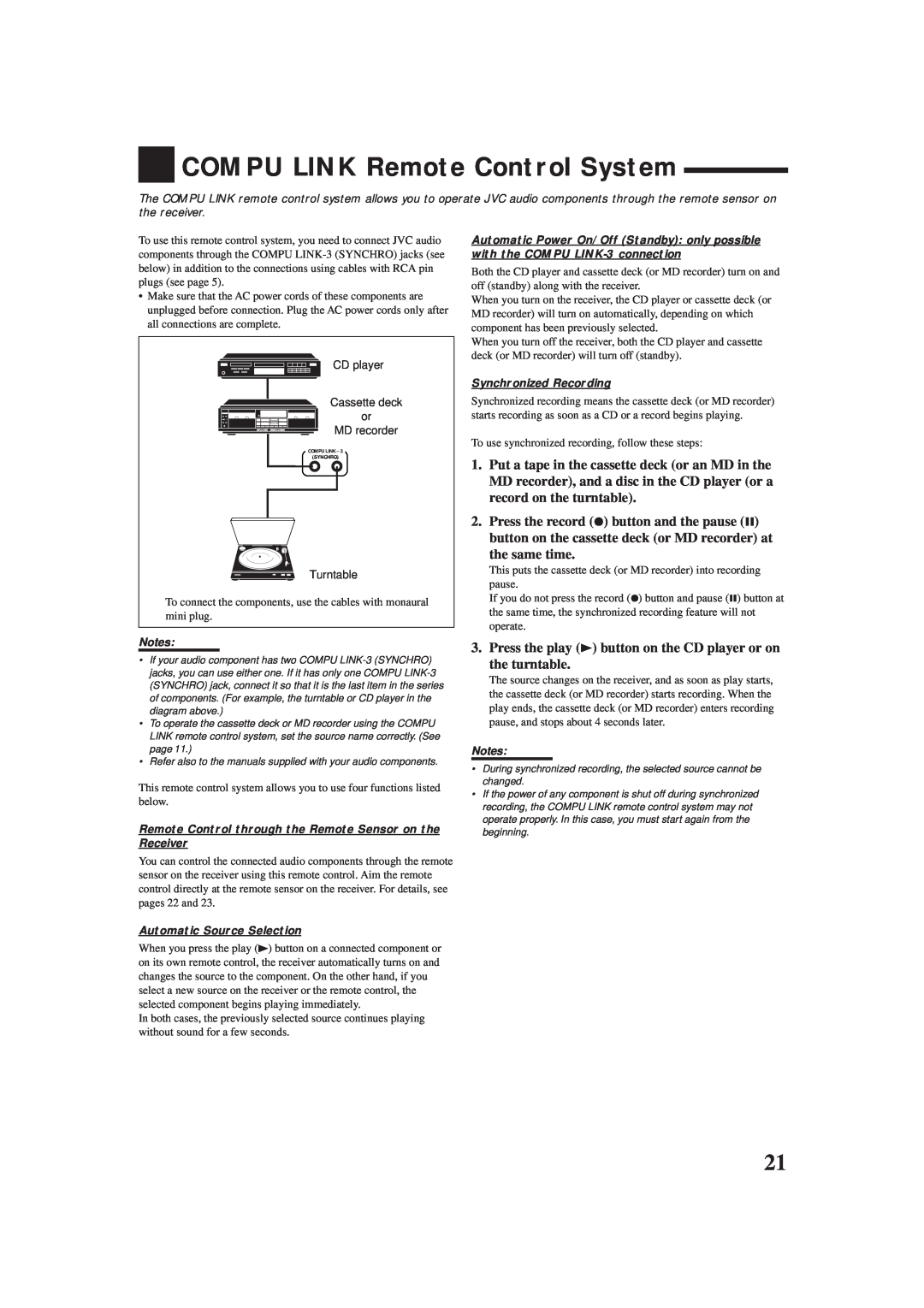 JVC RX-5000VBK manual COMPU LINK Remote Control System 