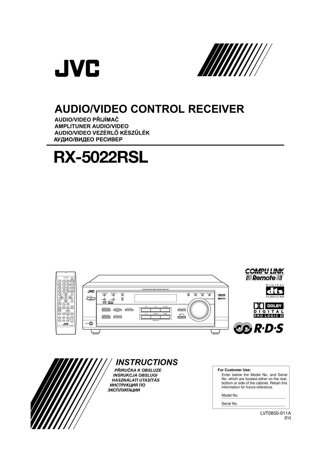 JVC RX-5022RSL manual AUDIO/VIDEO Control Receiver, LVT0850-011A 