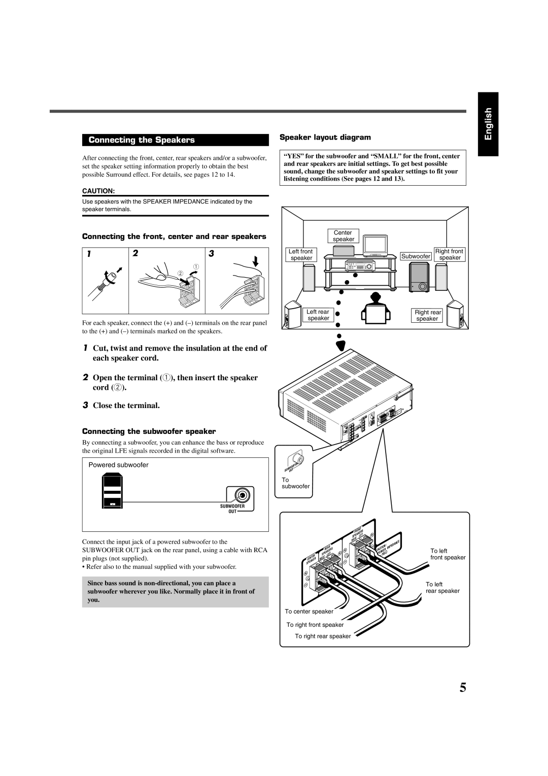 JVC RX-5022VSL, RX-5020VBK manual Connecting the Speakers 