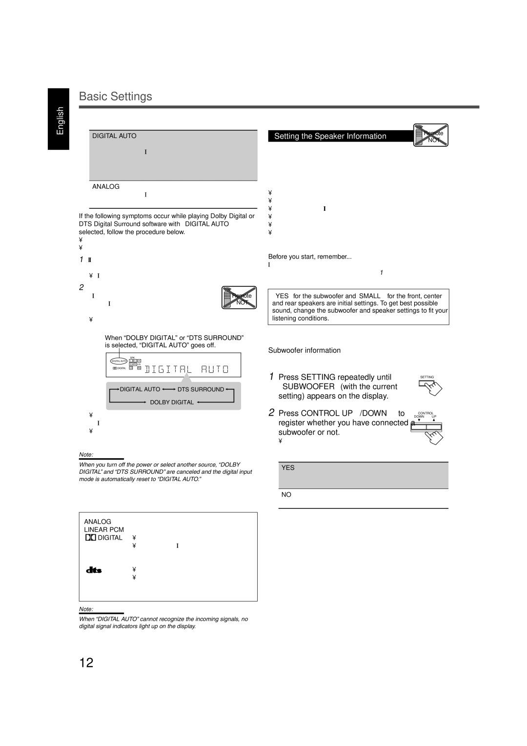 JVC RX-5020VBK manual Setting the Speaker Information Remote, Subwoofer with the current Setting appears on the display 