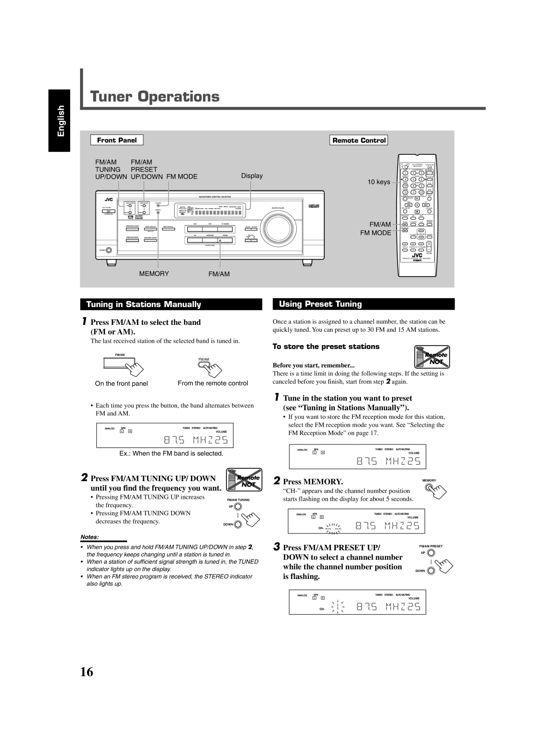 JVC RX-5020VBK, RX-5022VSL manual UP/DOWN UP/DOWN FM Mode 