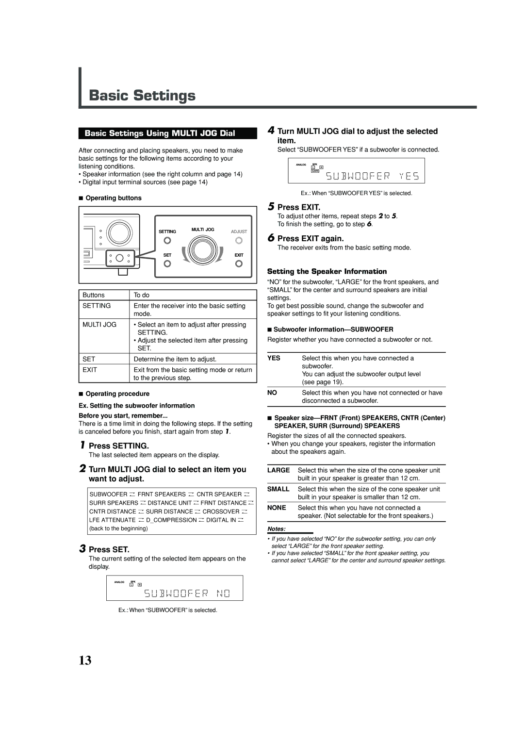 JVC RX-5030VBK manual Basic Settings Using Multi JOG Dial 