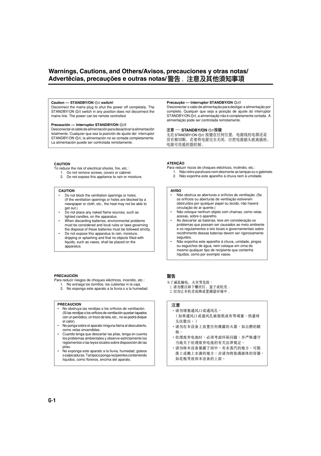 JVC RX-5032VSL manual Standby/On, Precaución -- Interruptor STANDBY/ON 