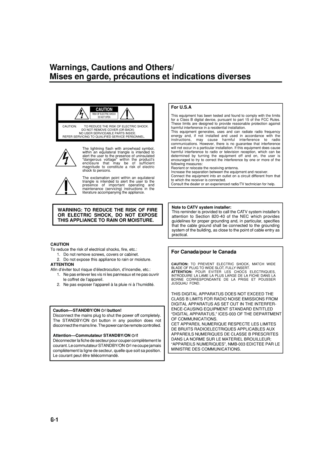 JVC RX-5052S, RX-5050B manual Mises en garde, précautions et indications diverses 