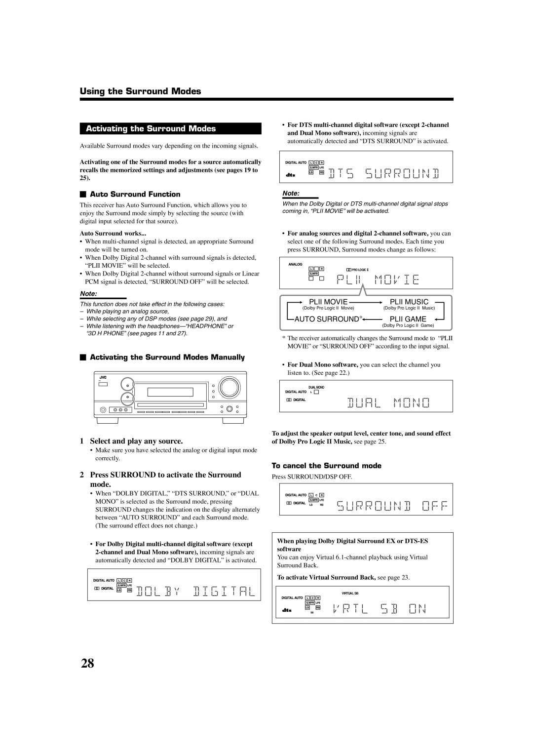 JVC RX-5060B manual Using the Surround Modes 