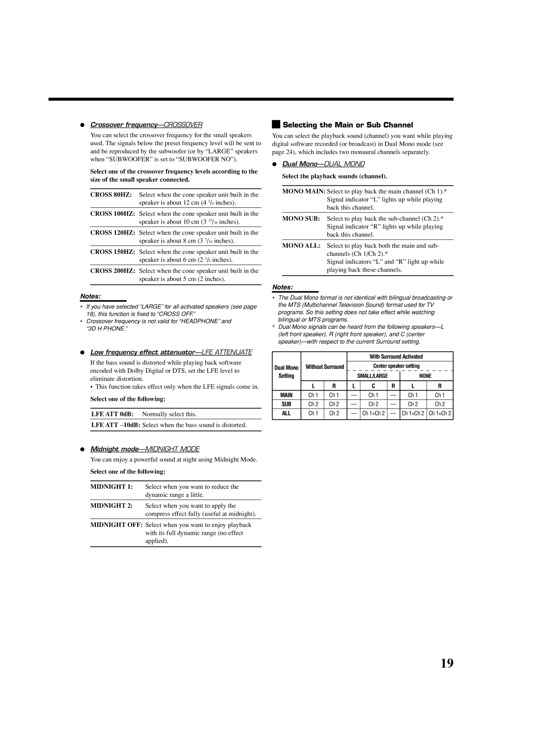 JVC RX-5060B manual Selecting the Main or Sub Channel, Select the playback sounds channel 