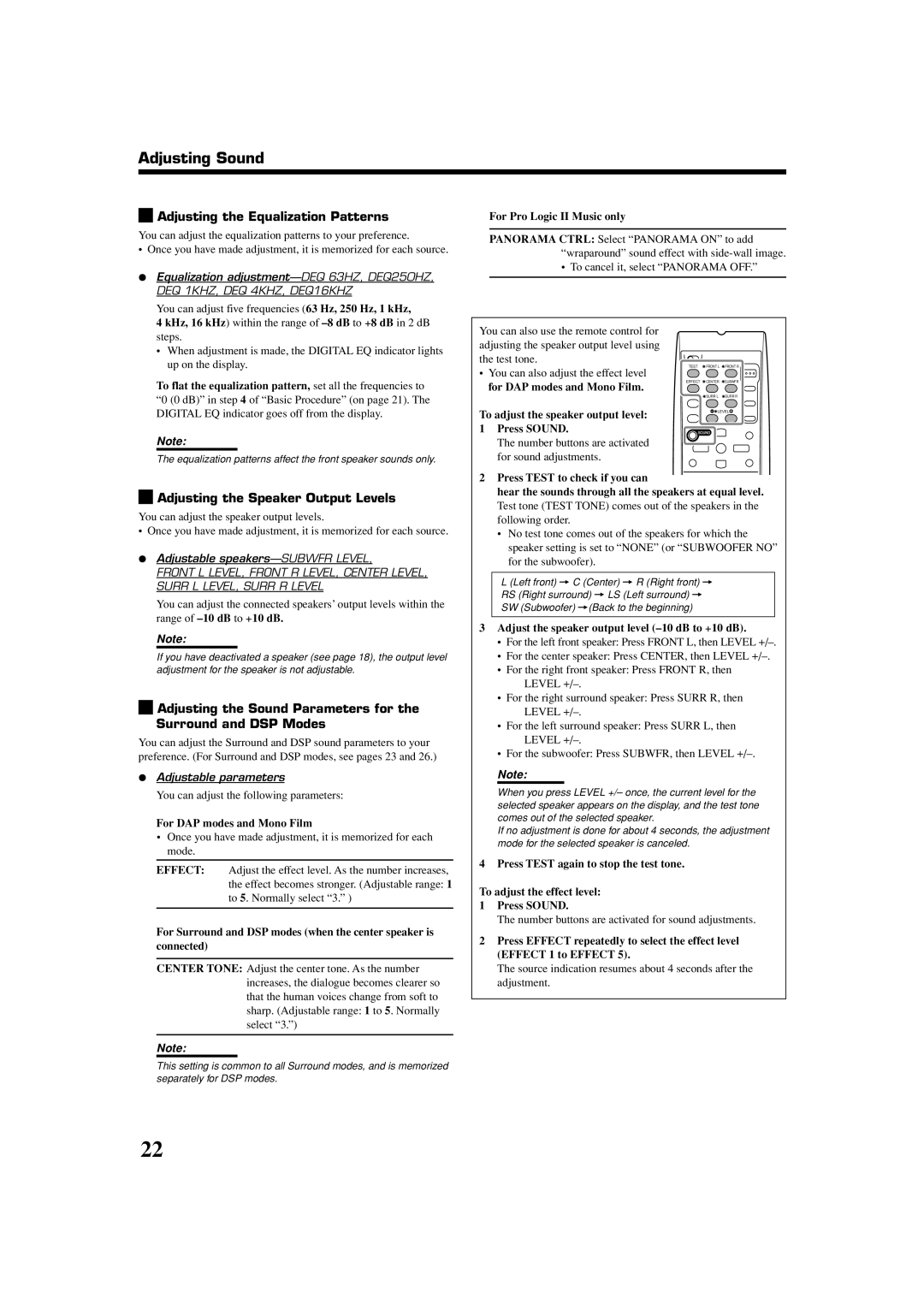 JVC RX-5060B manual Adjusting the Equalization Patterns, Adjusting the Speaker Output Levels 