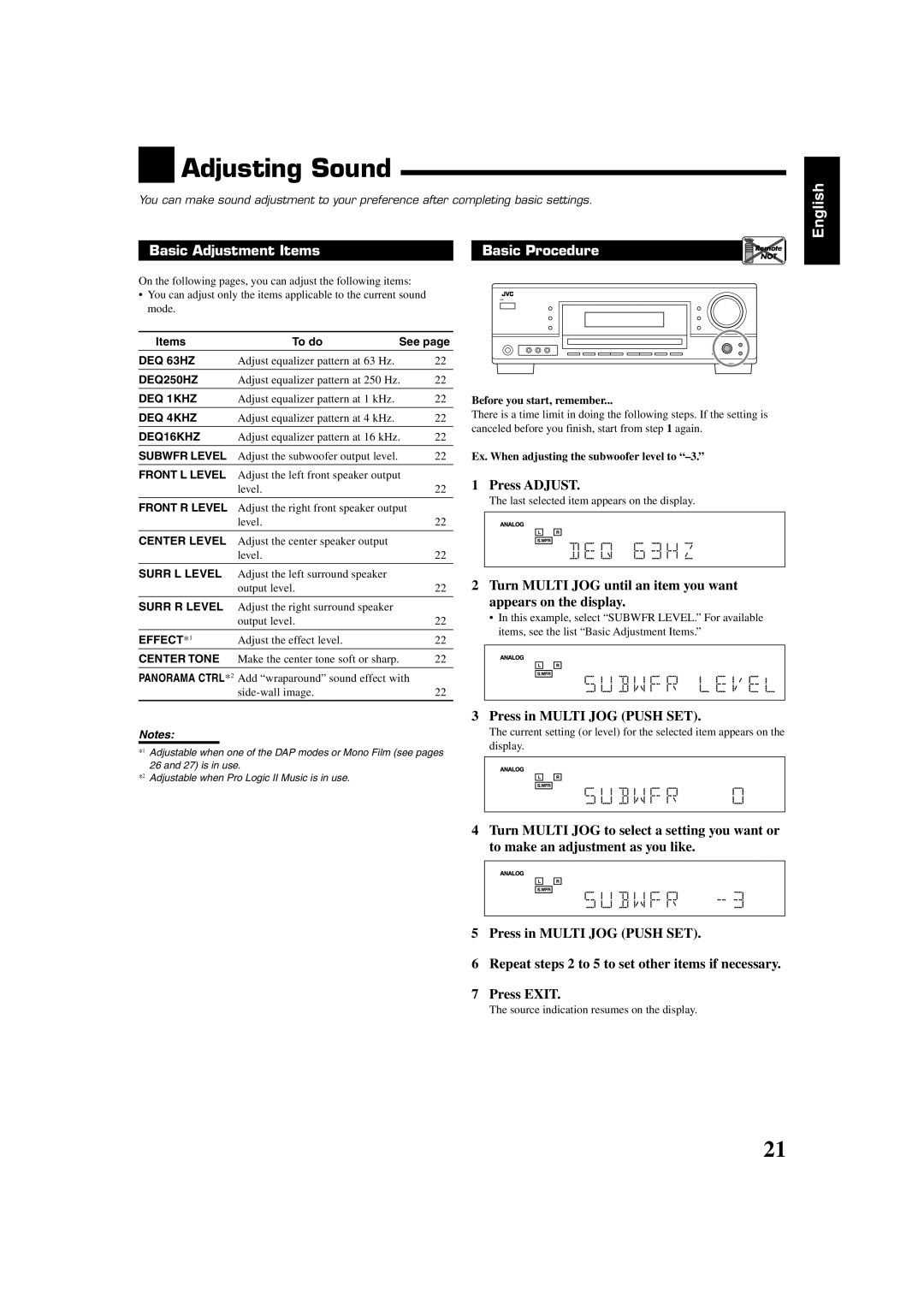 JVC RX-5060B manual Current setting or level for the selected item appears on, Display 