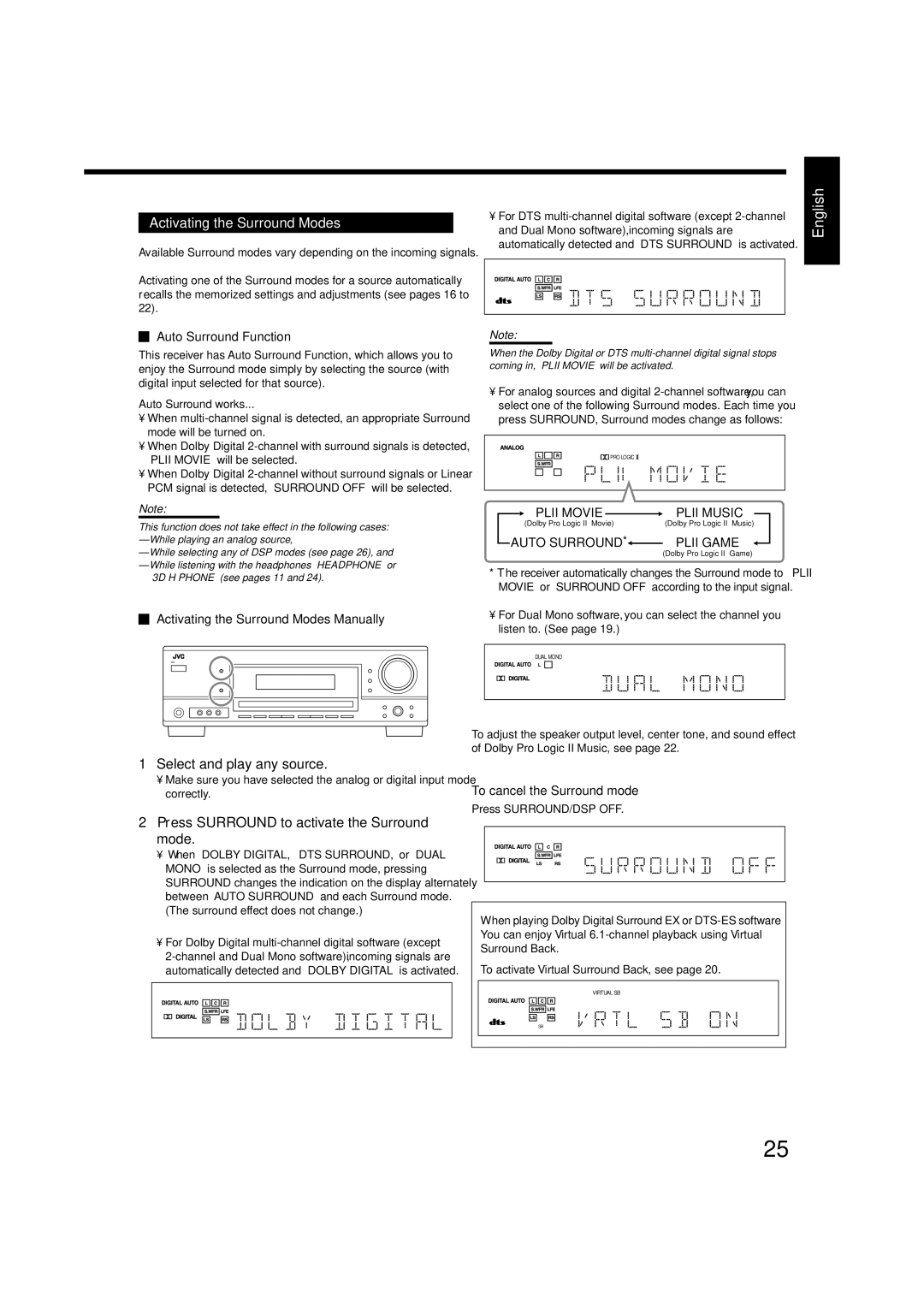 JVC RX-5060B manual Auto SURROUND* Plii Game 