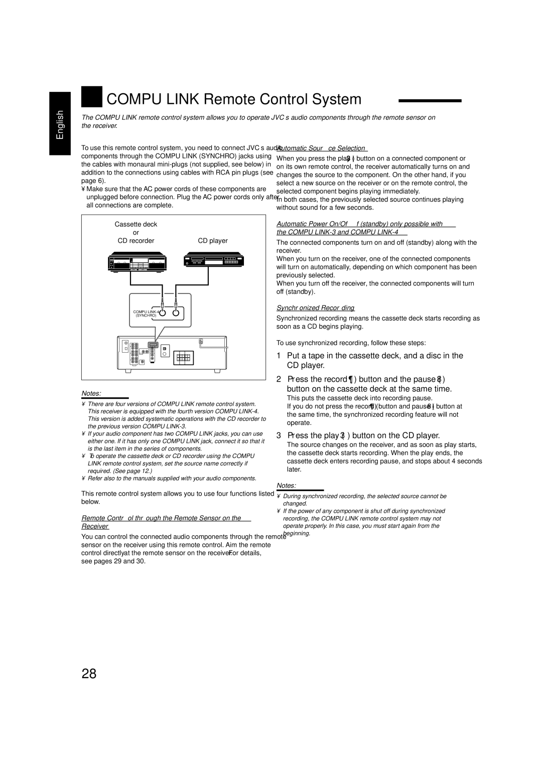 JVC RX-5060B manual Compu Link Remote Control System 