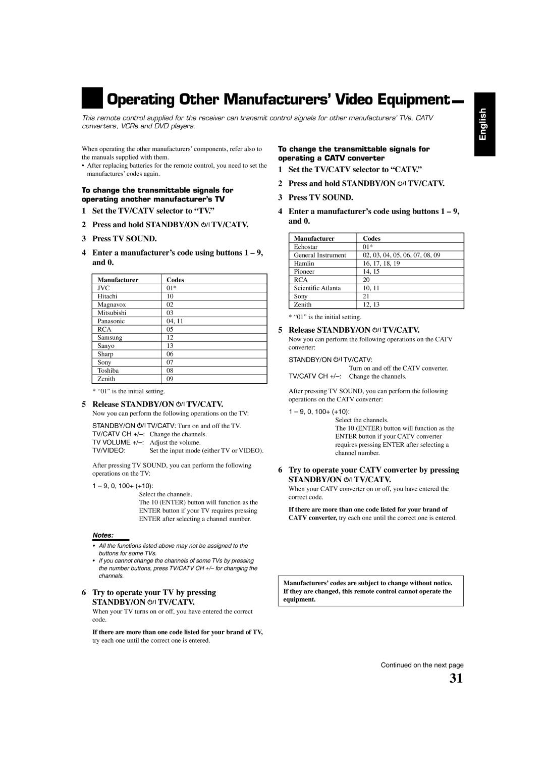 JVC RX-5060B manual Operating Other Manufacturers’ Video Equipment 