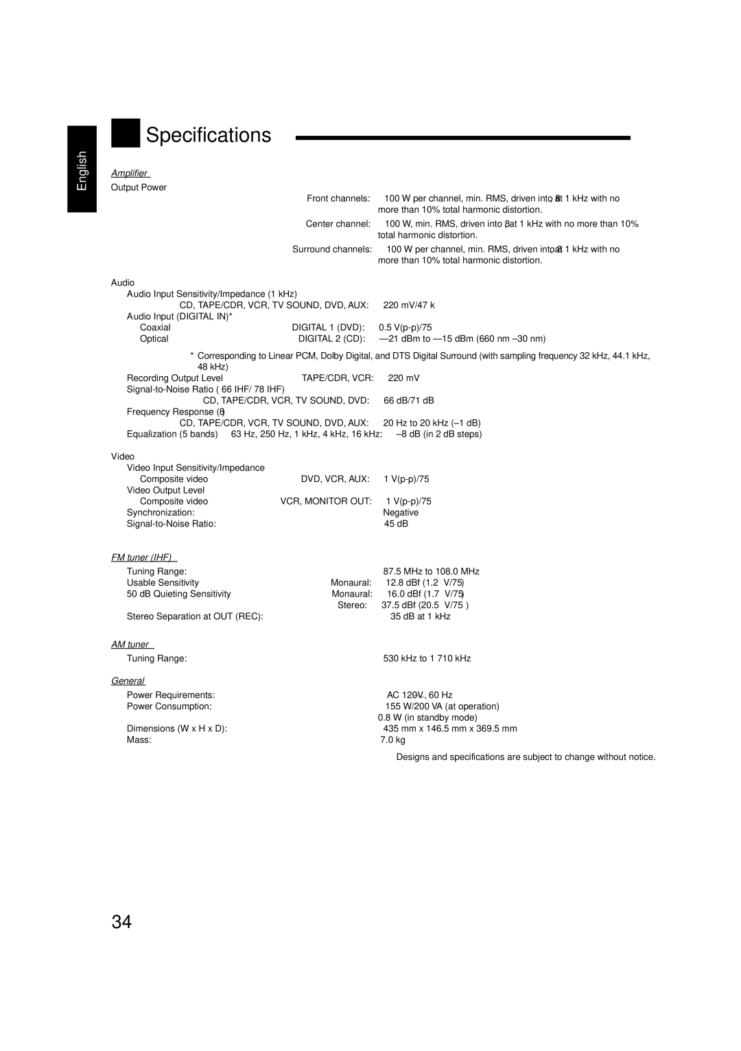 JVC RX-5060B manual Front channels 