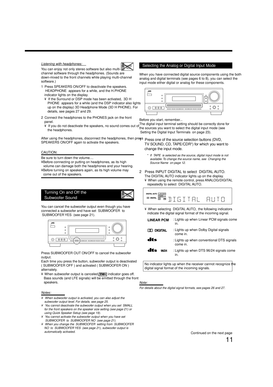 JVC RX-5060B manual For details about the digital signal formats, see pages 26 