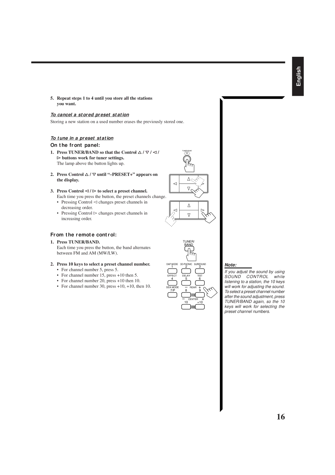 JVC RX-554RBK manual To cancel a stored preset station, To tune in a preset station 