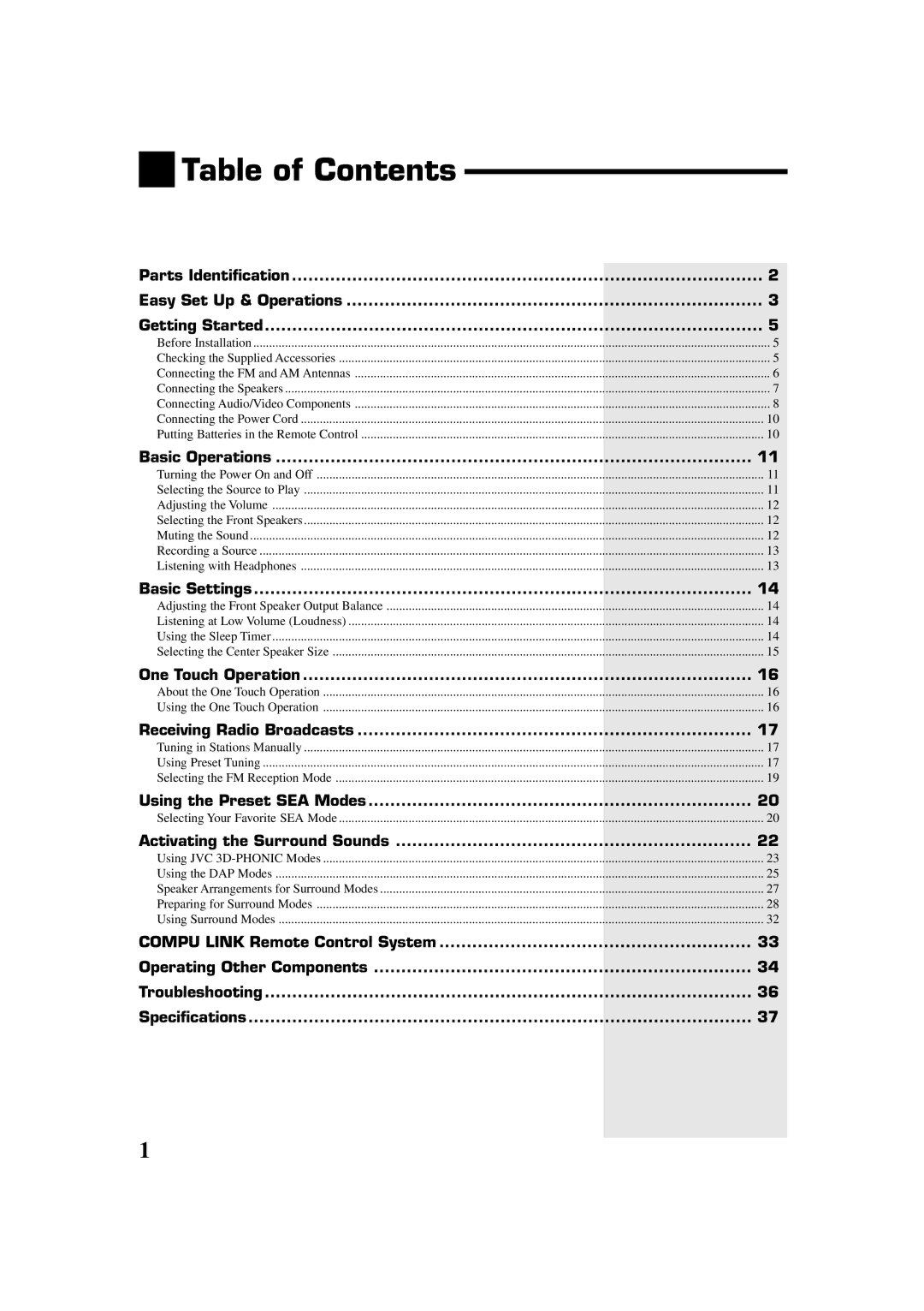 JVC RX-554VBK manual Table of Contents 