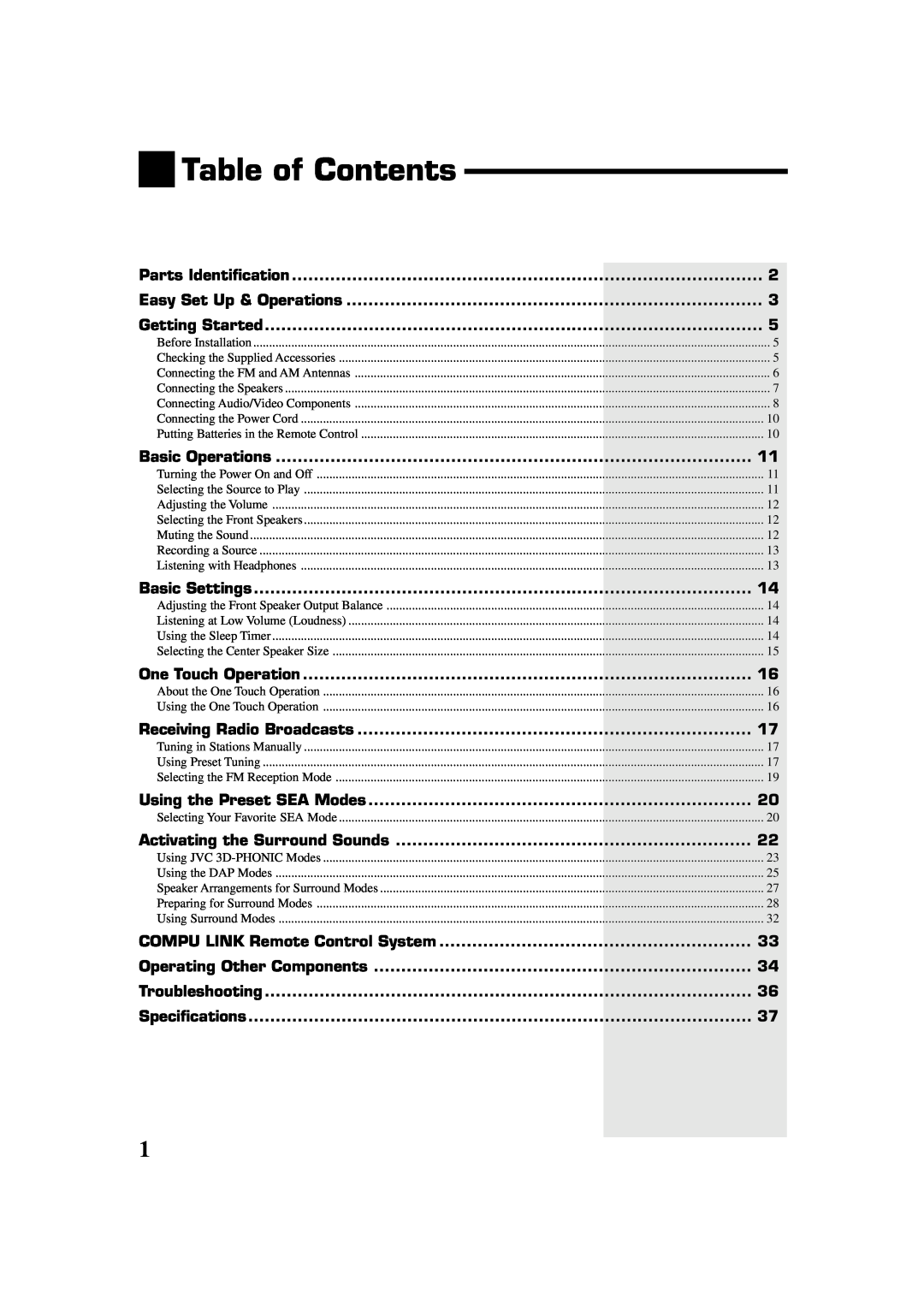 JVC RX-554VBK manual Table of Contents 