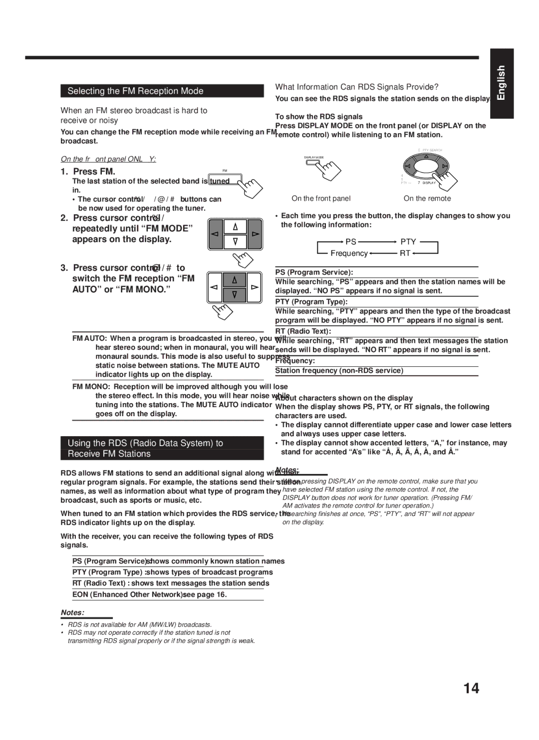 JVC RX-558RBK manual Selecting the FM Reception Mode, Press FM, Appears on the display 