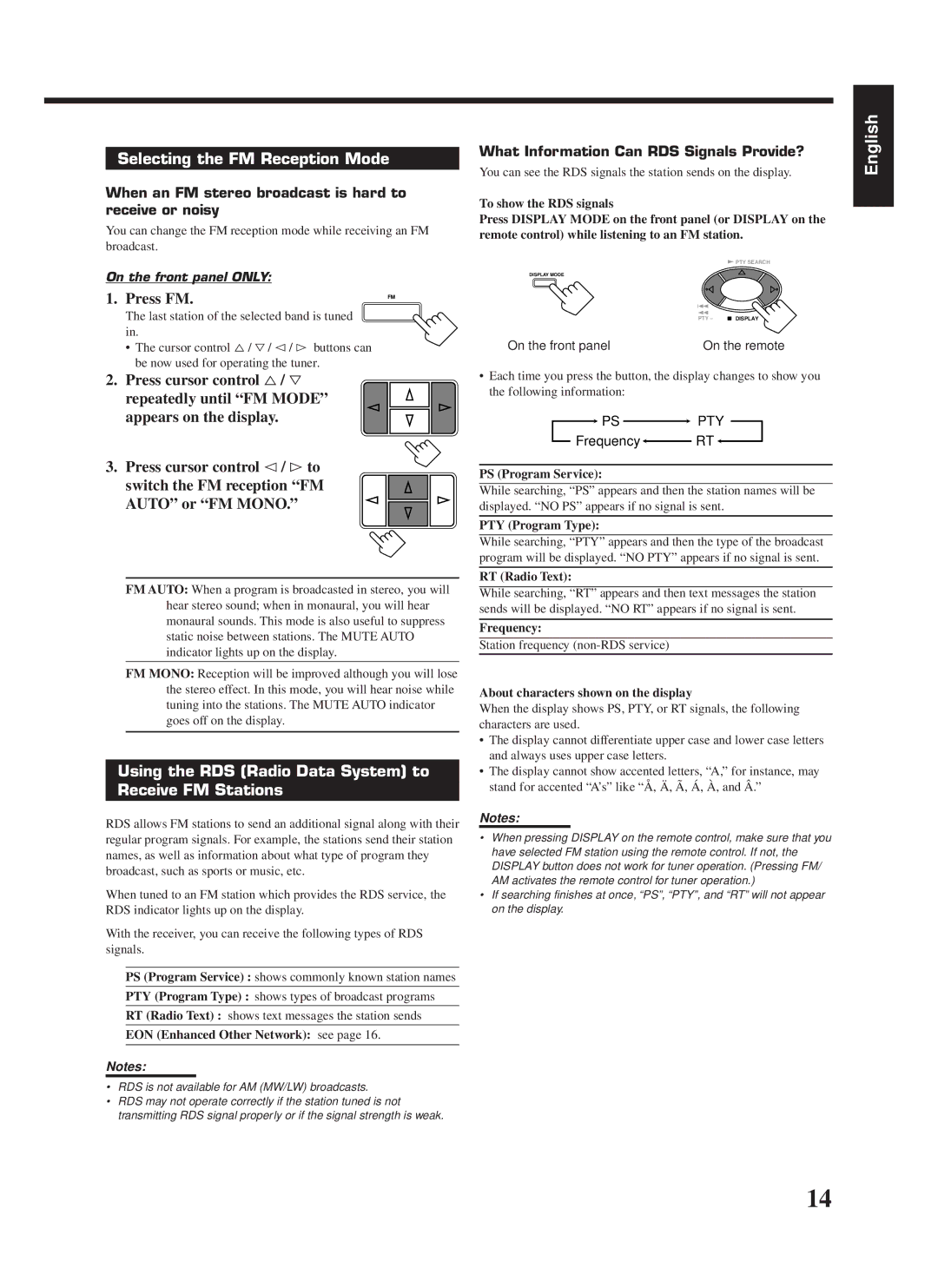 JVC RX-558RBK manual Selecting the FM Reception Mode, Press FM, Appears on the display 