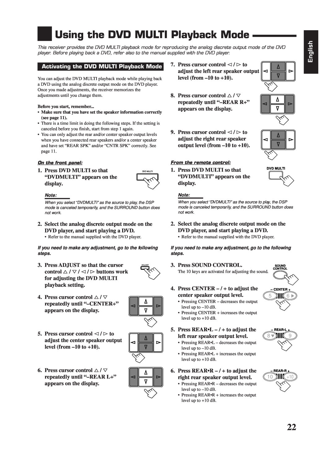 JVC RX-558RBK manual Using the DVD MULTI Playback Mode, Activating the DVD MULTI Playback Mode, English 