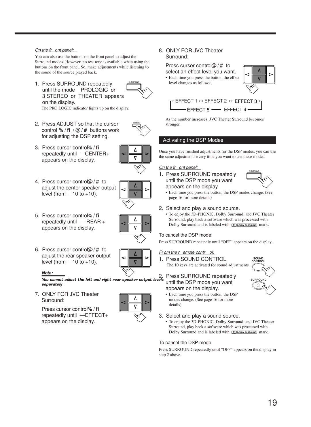 JVC RX-558VBK manual Activating the DSP Modes 