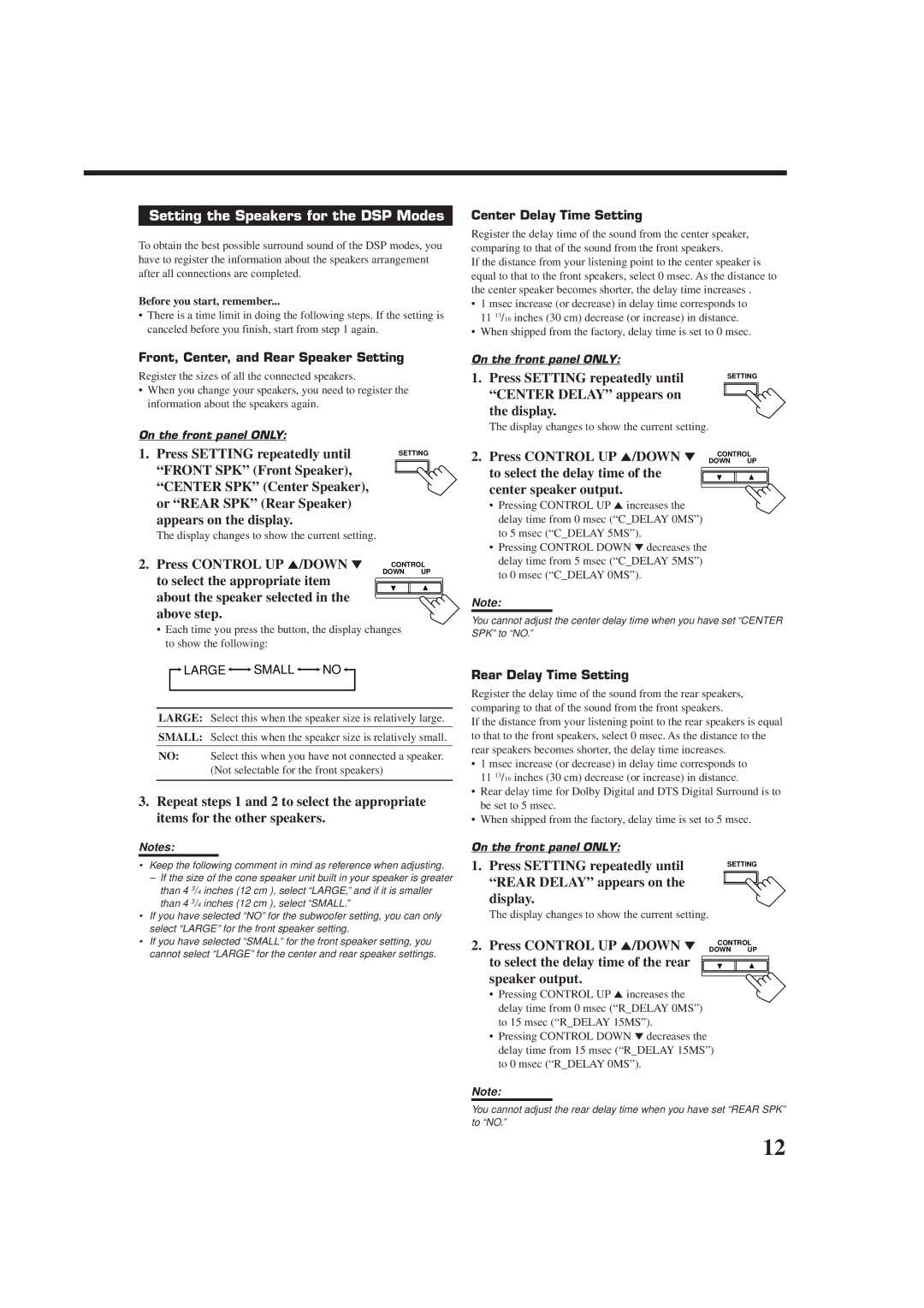 JVC RX-6010RBK, RX-6012RSL manual Setting the Speakers for the DSP Modes 