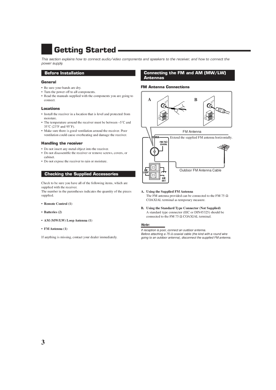 JVC RX-6010RBK, RX-6012RSL manual Getting Started, Before Installation, Checking the Supplied Accessories 