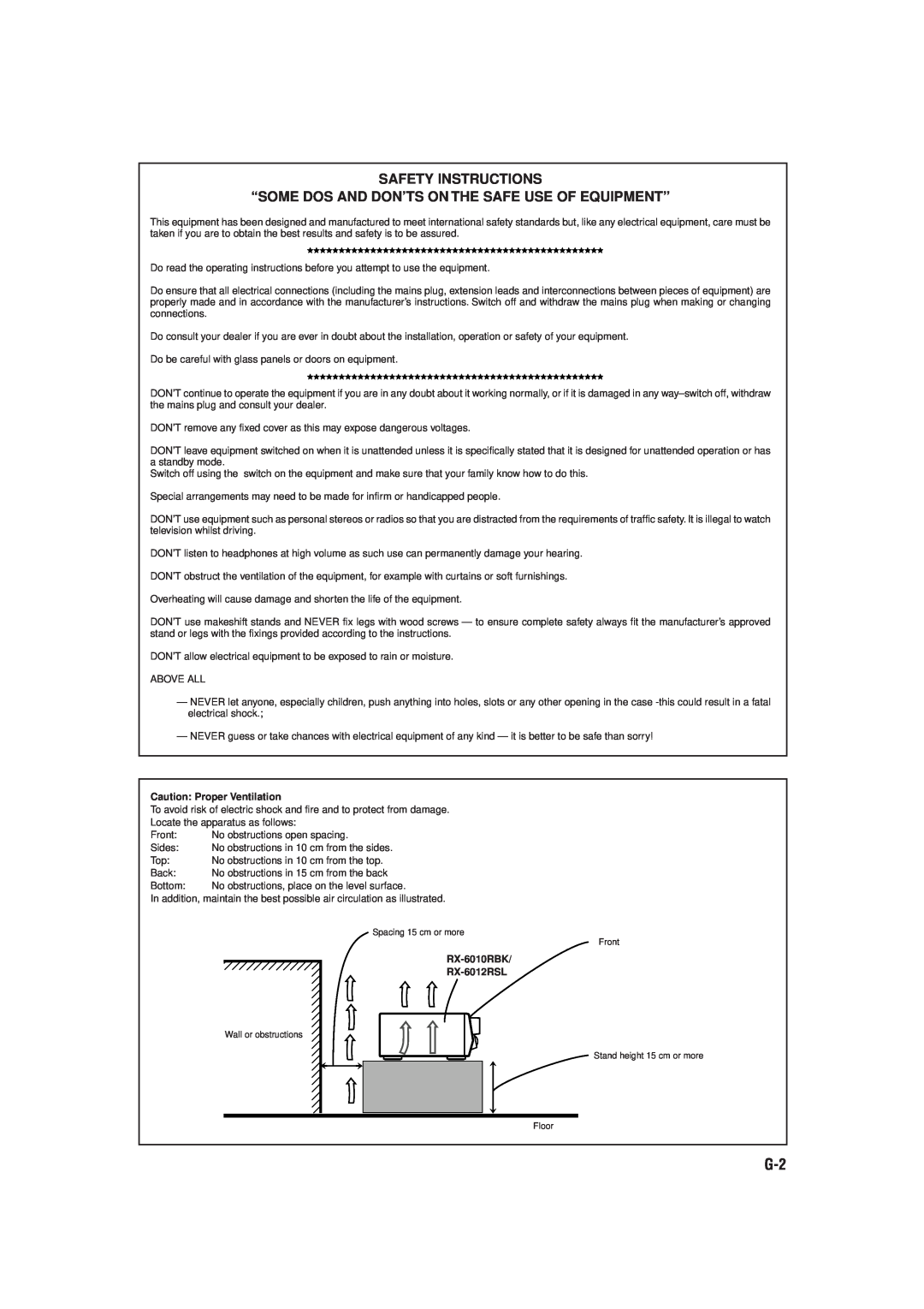 JVC RX-6010RBK, RX-6012RSL manual Safety Instructions, Caution Proper Ventilation, RX-6010RBK RX-6012RSL 