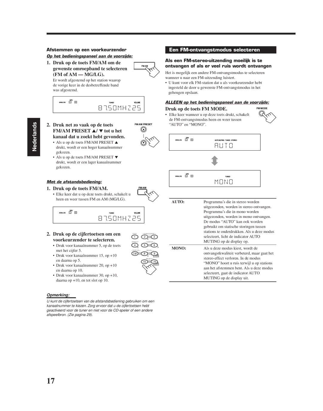 JVC RX-6010RBK manual FM/AM Preset 5/ tot u het Kanaal dat u zoekt hebt gevonden, Druk op de toets FM/AM 