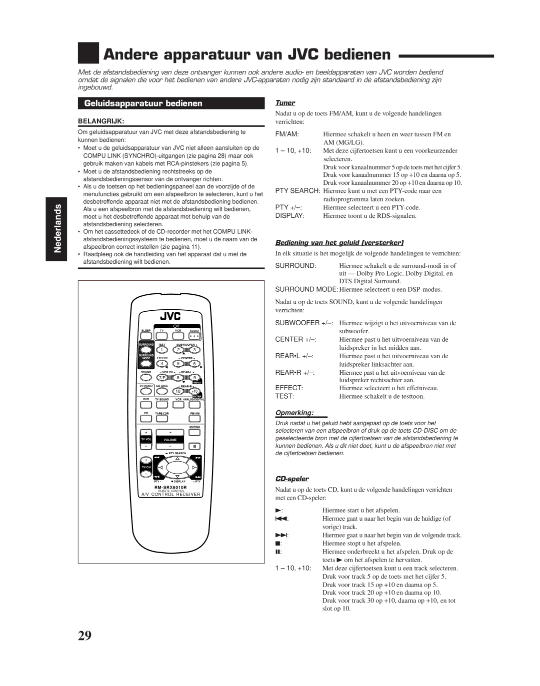 JVC RX-6010RBK Andere apparatuur van JVC bedienen, Geluidsapparatuur bedienen, Tuner, Bediening van het geluid versterker 