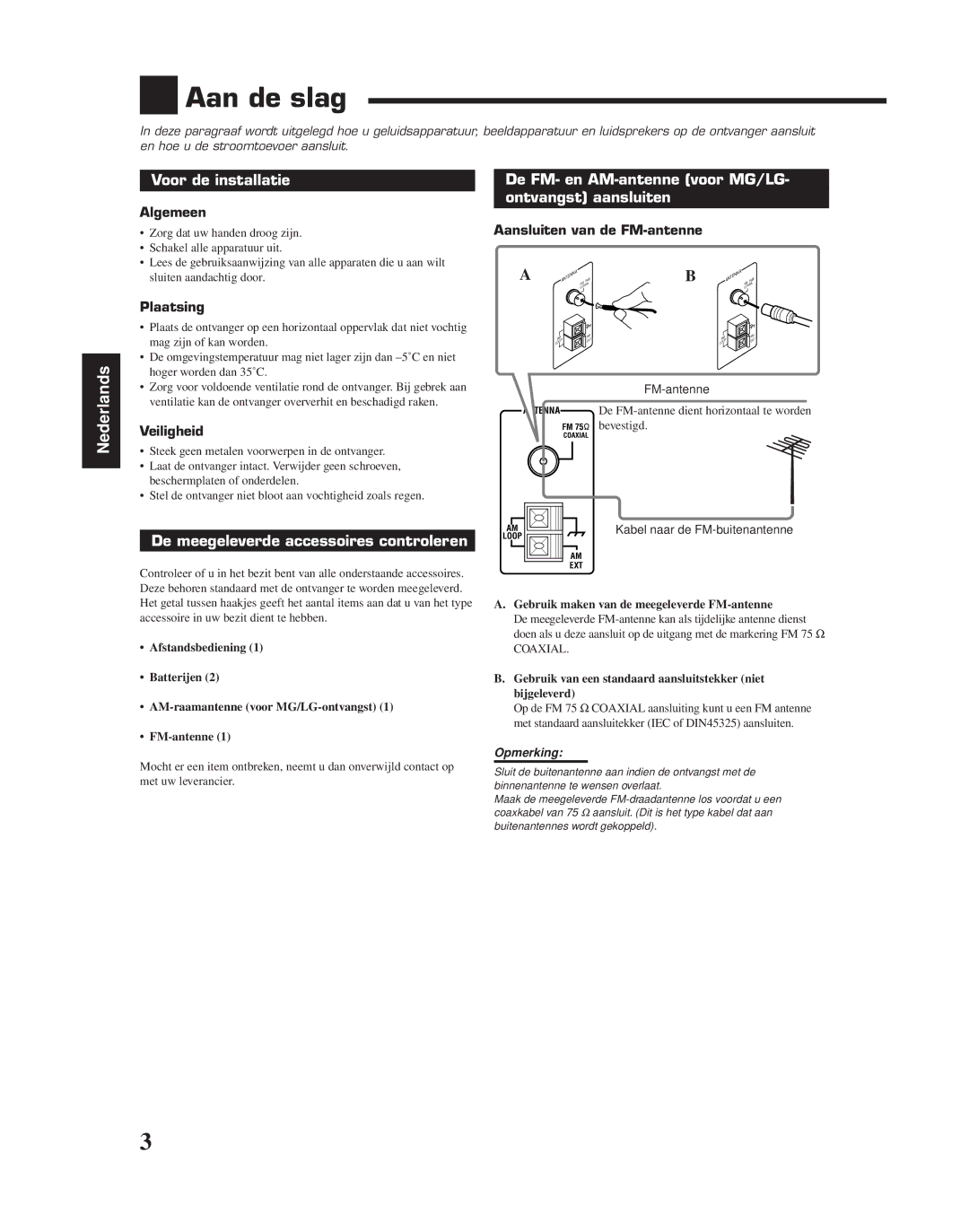 JVC RX-6010RBK manual Aan de slag, Voor de installatie, De meegeleverde accessoires controleren 