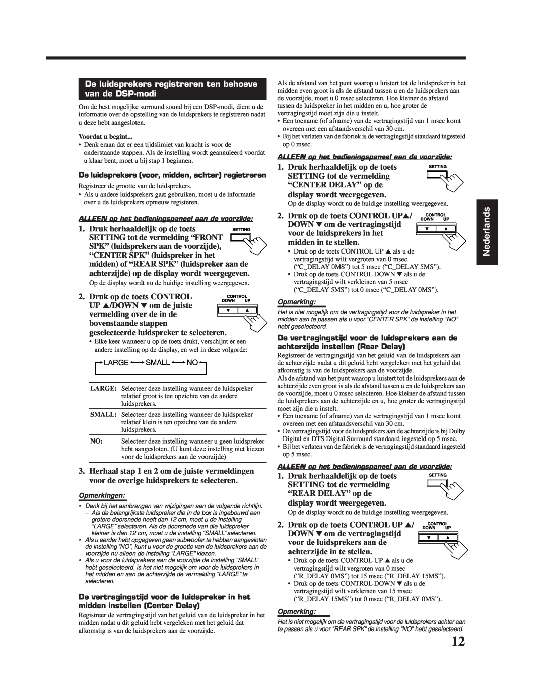 JVC RX-6010RBK manual De luidsprekers registreren ten behoeve, van de DSP-modi, Nederlands, Druk op de toets CONTROL 