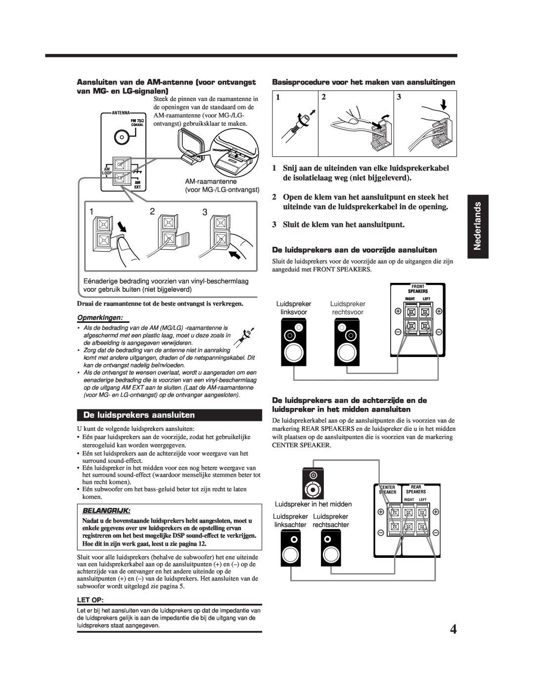 JVC RX-6010RBK manual De luidsprekers aansluiten, Nederlands, 3Sluit de klem van het aansluitpunt 
