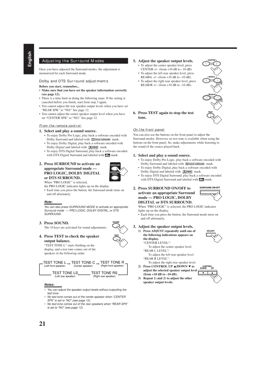 JVC RX-6010VBK manual Adjusting the Surround Modes 