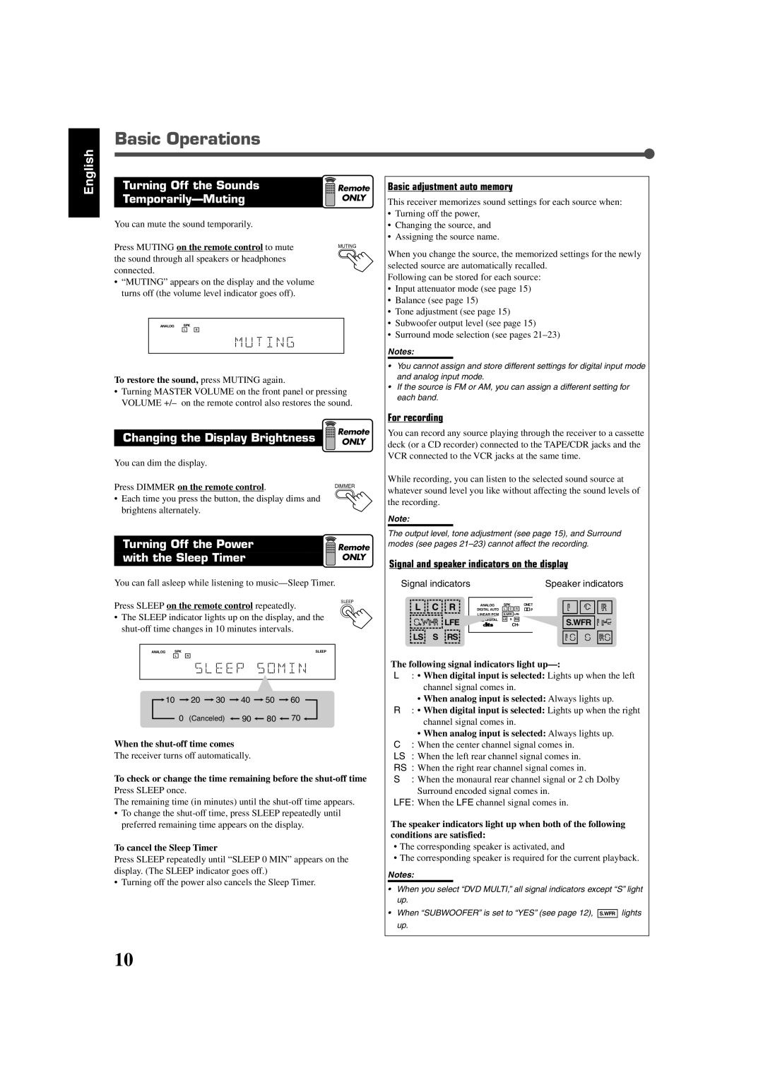 JVC RX-6020VBK manual Turning Off the Sounds, Temporarily-Muting, Changing the Display Brightness, Turning Off the Power 