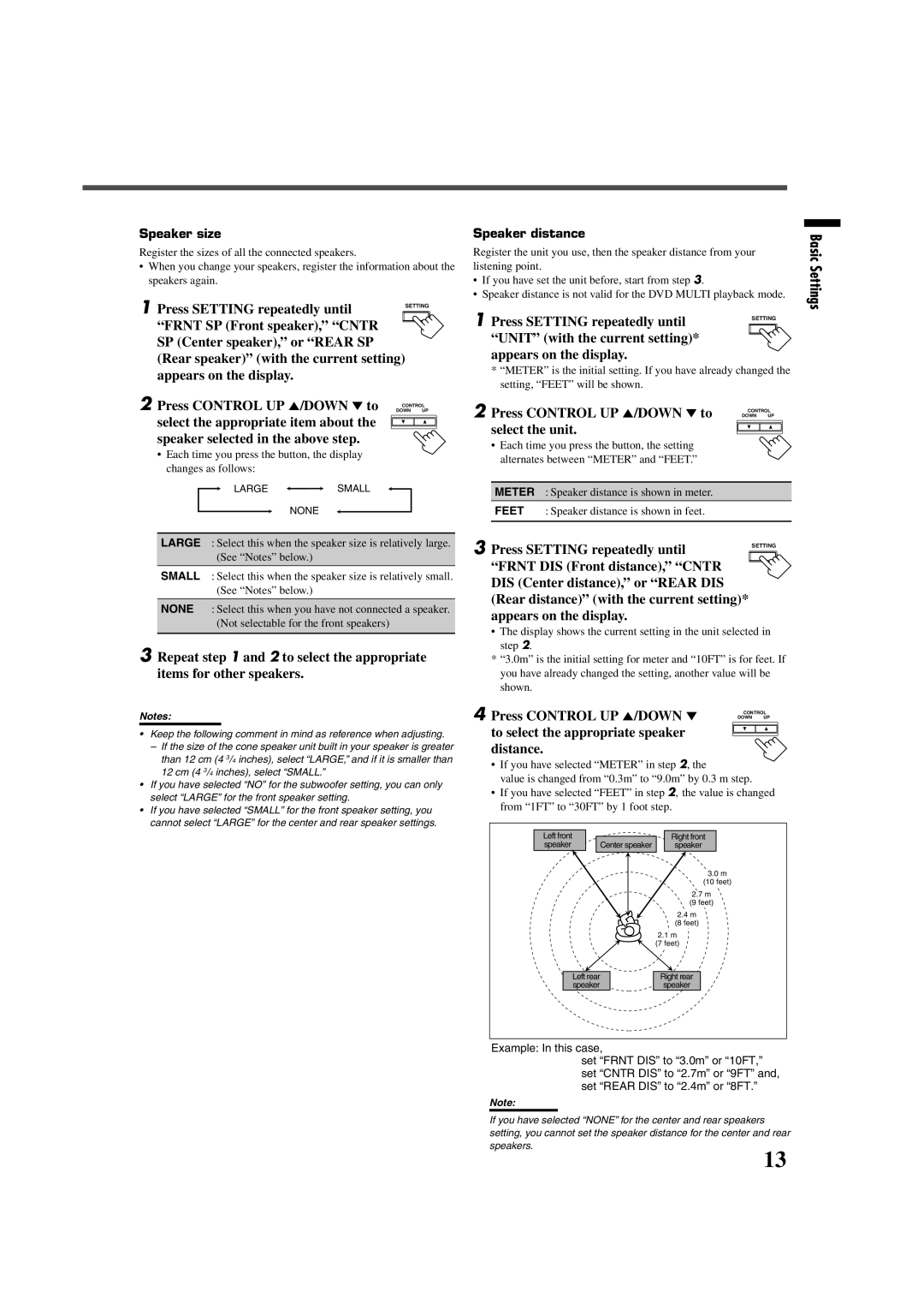 JVC RX-6020VBK manual Basic Settings, Speaker size 