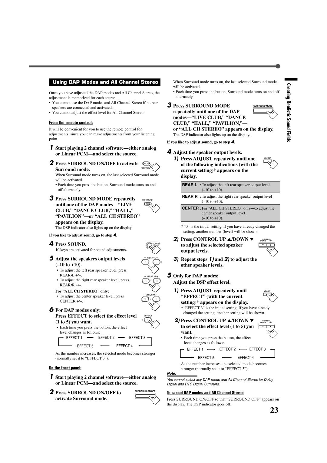 JVC RX-6020VBK manual Using DAP Modes and All Channel Stereo 