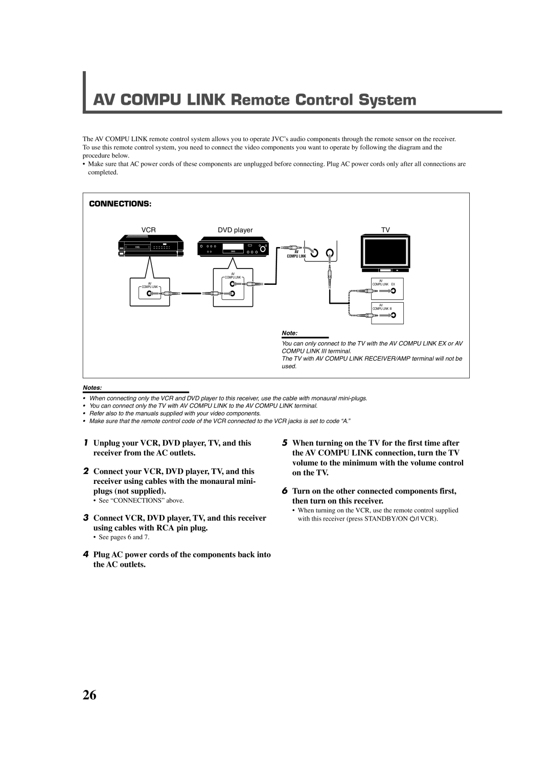 JVC RX-6020VBK manual AV Compu Link Remote Control System 