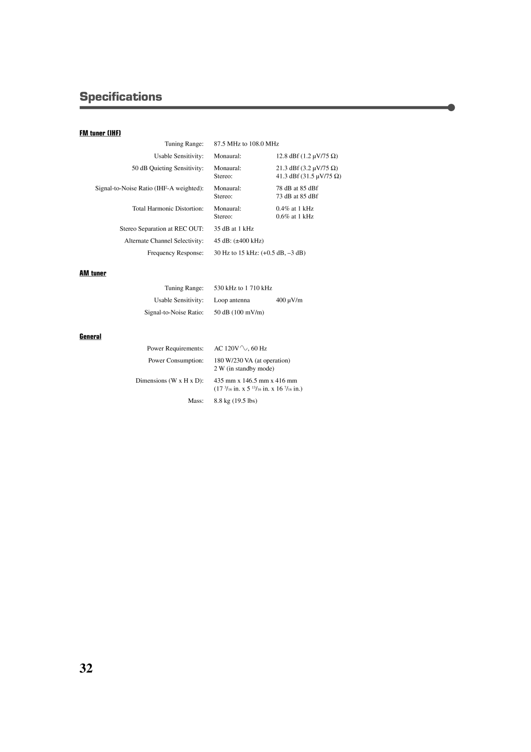 JVC RX-6020VBK manual Specifications 