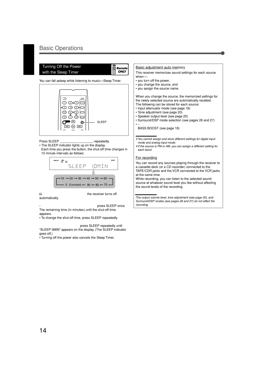 JVC RX-6032VSL, RX-5032VSL, RX-6030VBK manual Turning Off the Power With the Sleep Timer 