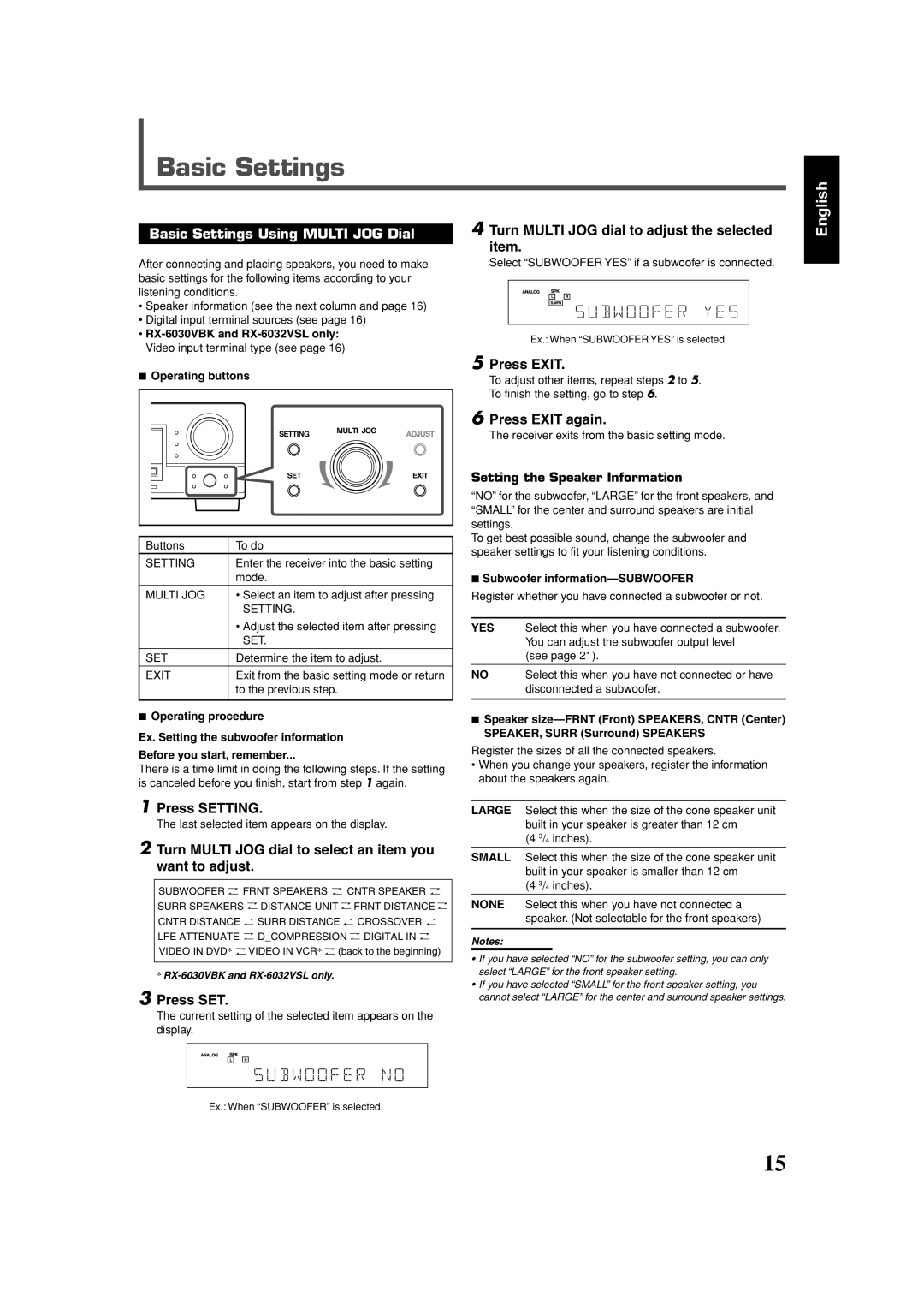 JVC RX-5032VSL, RX-6032VSL, RX-6030VBK manual Basic Settings 